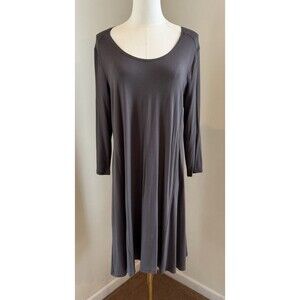 Garnet Hill Gray Knit Dress Medium 3/4 Sleeve Swing A-Line Viscose Stretch